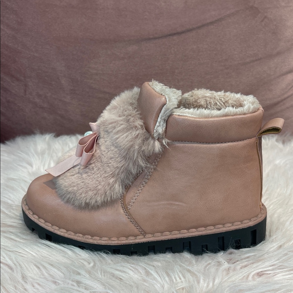 Pink Faux Fur Ankle Boots